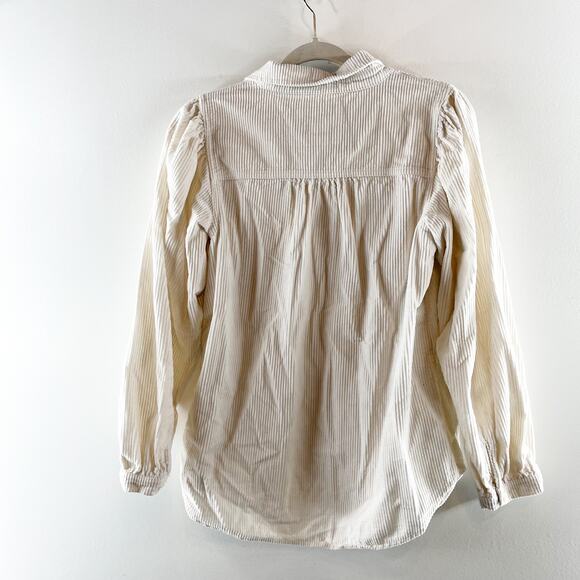 American Eagle Corduroy Button Up Long Sleeve Shirt Jacket Shacket Cream Small - Picture 3 of 5